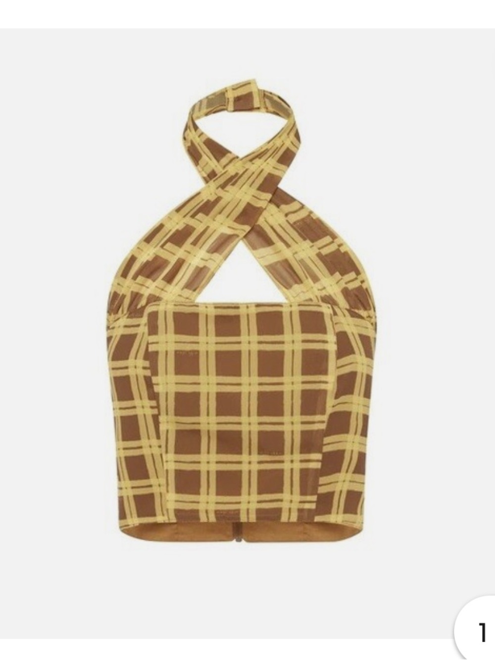 With Jean Tulip Halter Top yellow plaid cropped top - Small - Cher